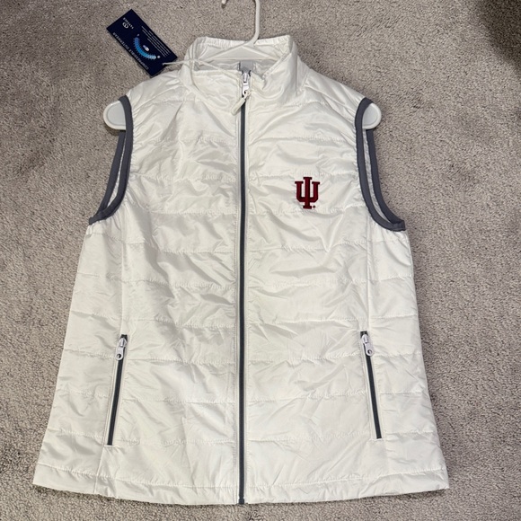 Vantage Jackets & Blazers - Women's White Quilted Vest with Red Embroidery